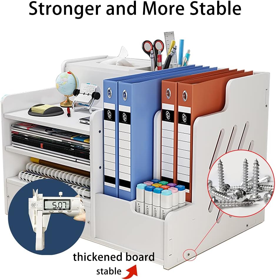 simfort Desk Organizer and Accessories with Tissue Box/4 Trays/2 Sections/File Racks/Pen Holder,Office Desktop Organizer for File Holder/A4 Paper/Ducument/Notebook,Office File Organizer for Home (B)