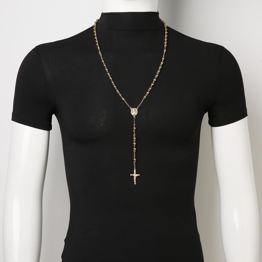 Amazon.com: HZMAN Gold Rosary Beads Cross Necklace for Women