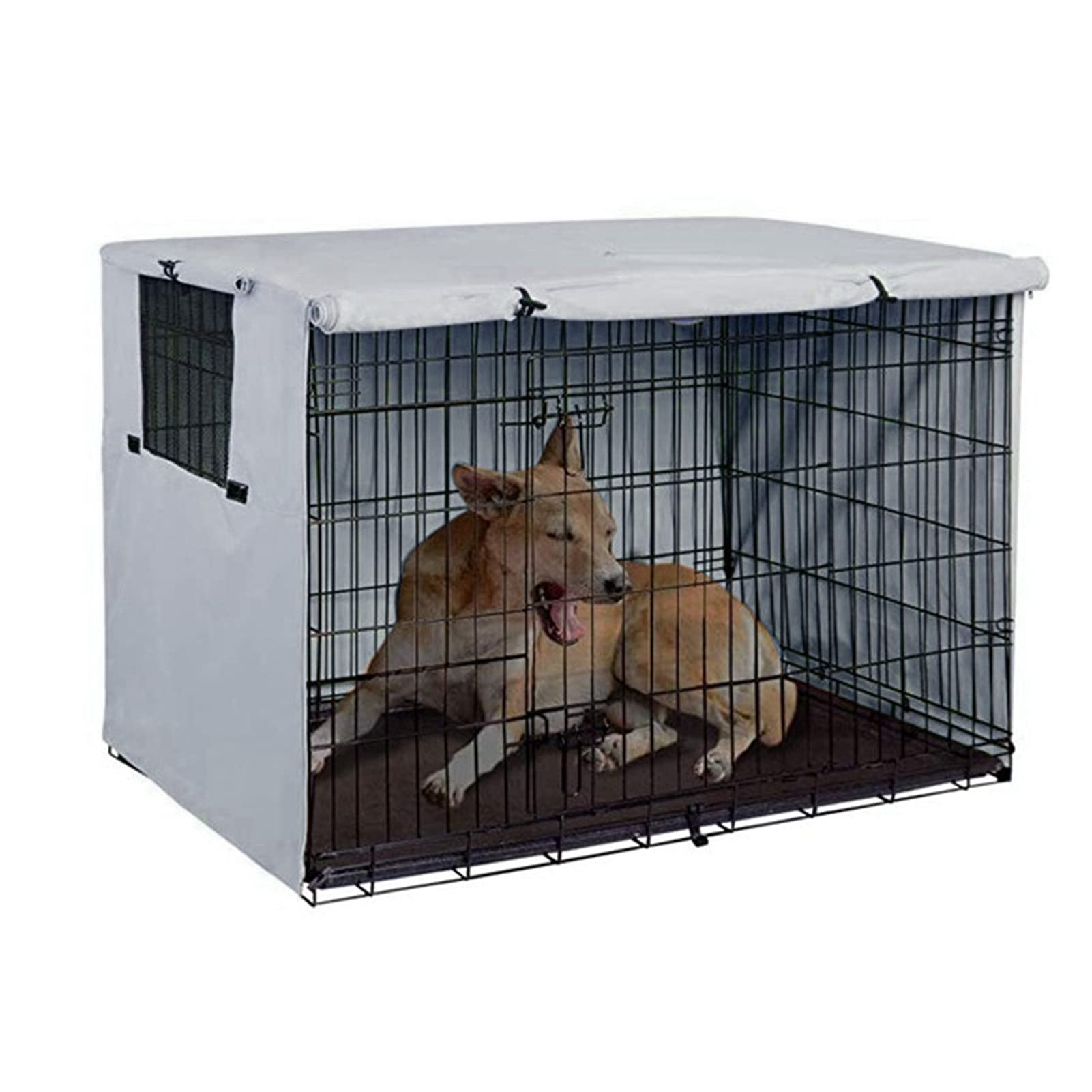 TOPINCN Copertura per Gabbia per Animali Materiale in Tessuto Oxford Copertura per Petto per Cani Design Unico Due Ante scorrevoli per Animali (Grigio)