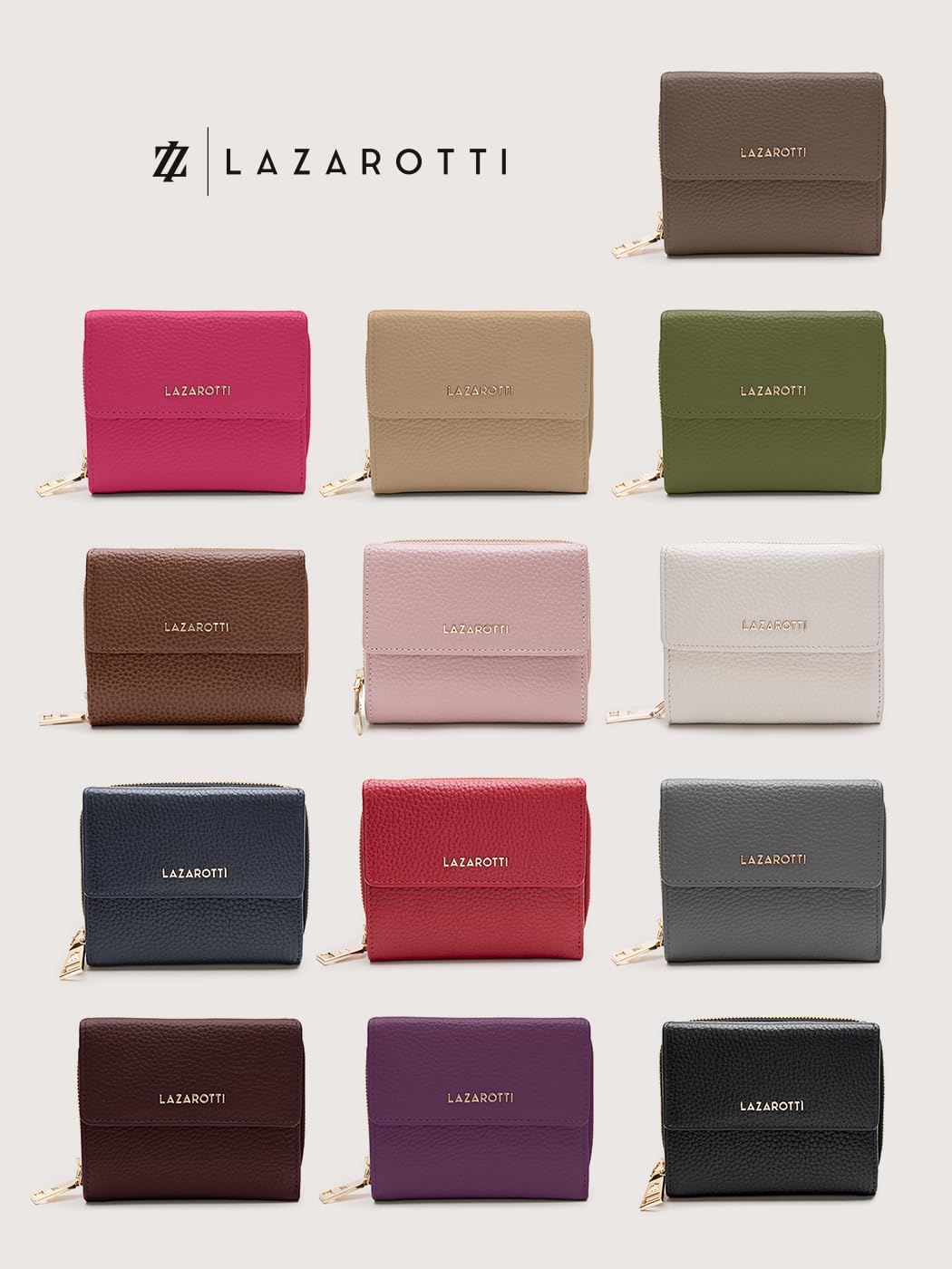 Lazarotti Bologna mittelgroße Leder Geldbörse Damen | mit Druckknopf, Reißverschlussfach, 9 Kartenfächer, RFID-Schutz | 12 x 10 x 4 cm