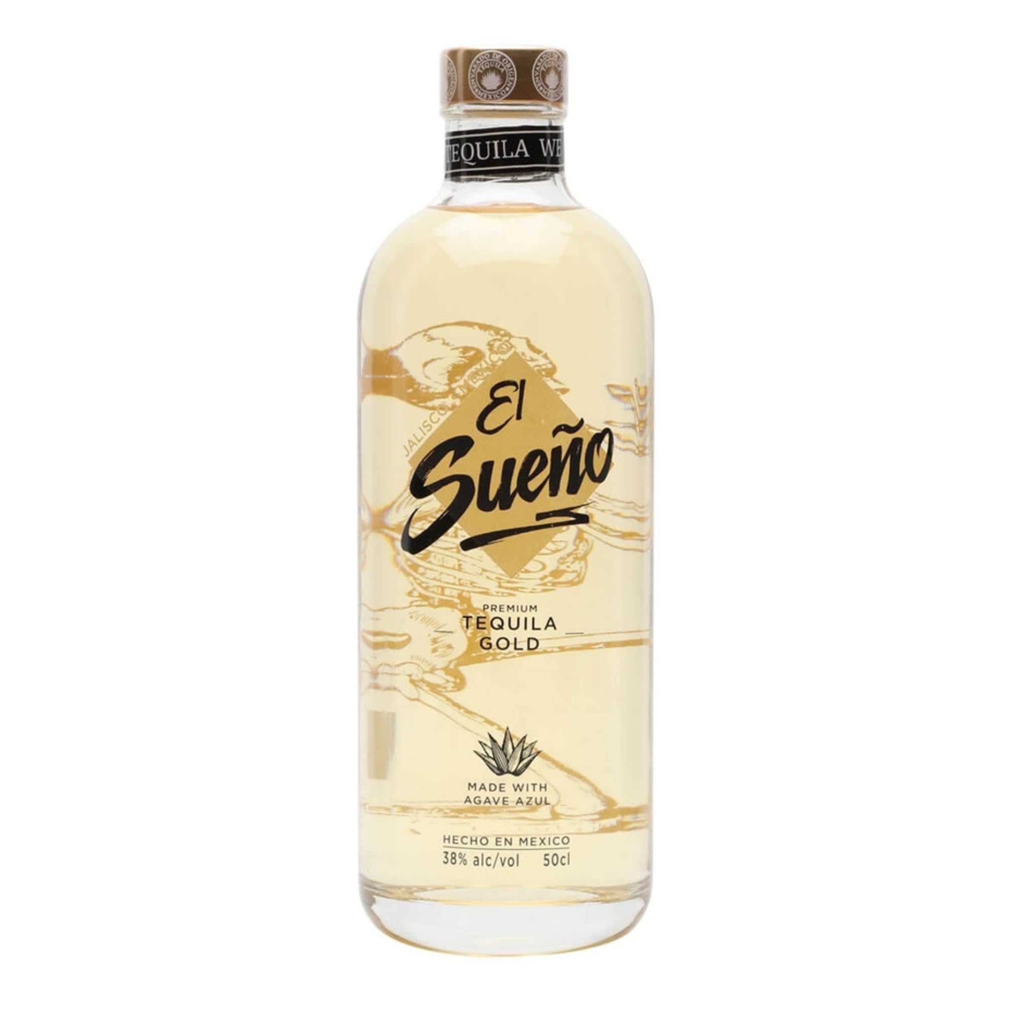 El Sueño Tequila Gold - great-tasting quality Tequila made with fresh sustainably-produced ingredients & rested for 2 months in bourbon barrels, hints of sweet caramel & vanilla, 50cl, 38% ABV