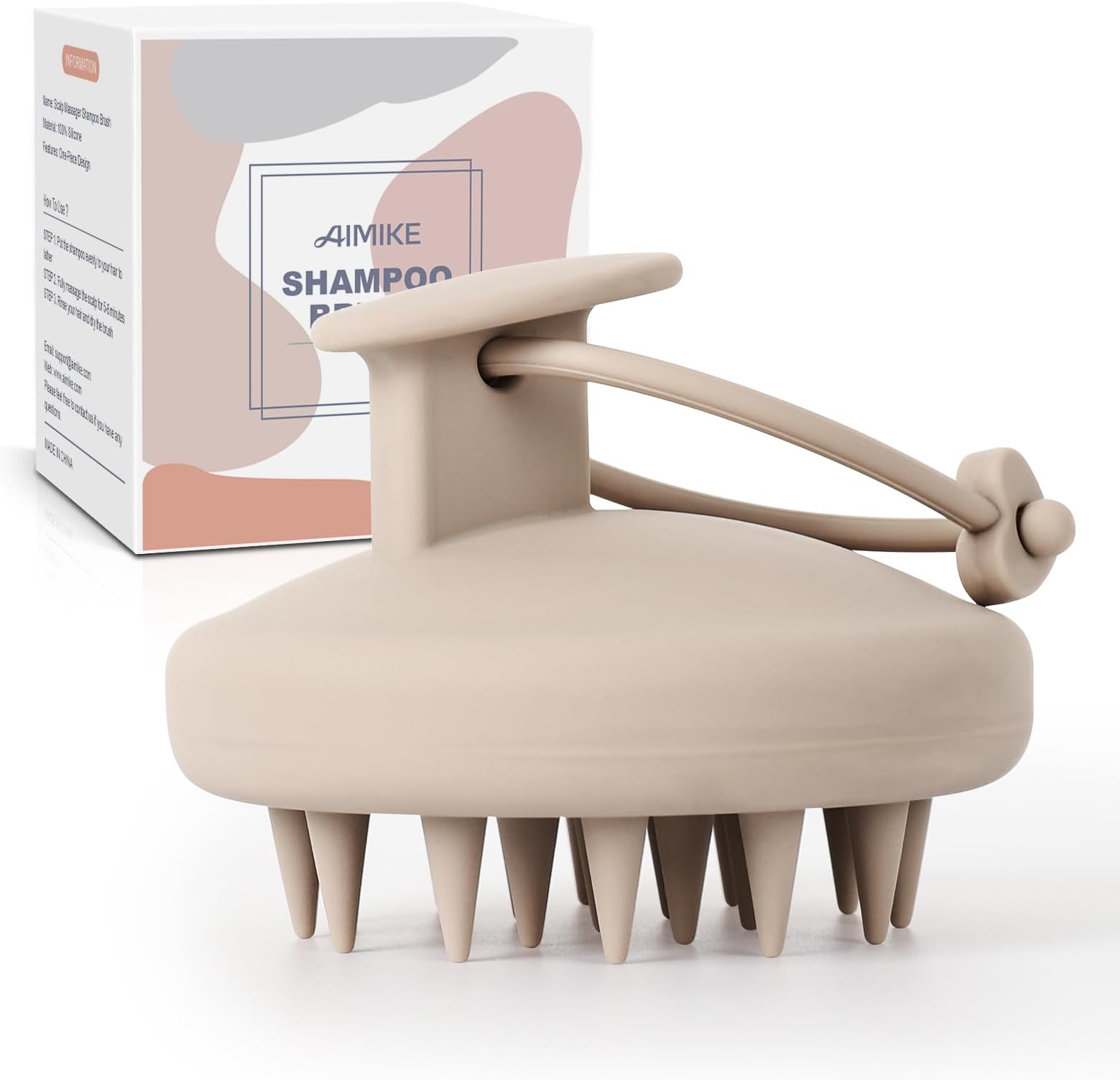 AIMIKE Scalp Massager Shampoo Brush, 100% Silicone Scalp Brush, Scalp Massage for Hair Growth & Scalp Scrubber for Washing Hair, Dandruff Removal,Hair Massager Scalp Brush on Wet & Dry Use- Khaki