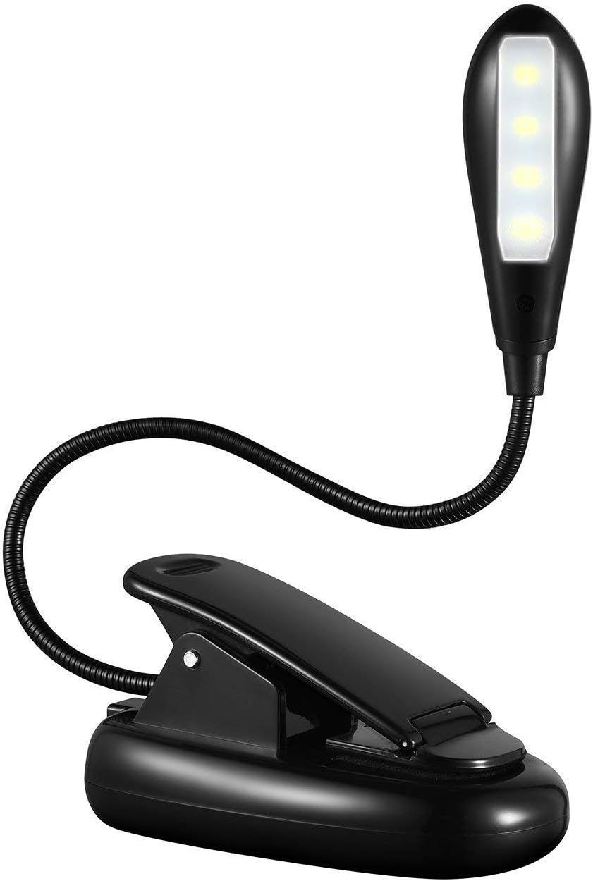 SATELITE® Rechargeable Eye-friendly Reading Light with 4 LED Lights and a Flexible Clip. Booklight - Bedside/Desk Lamp - Portable & Lightweight Travel Accessories - Book Lights for Reading in Bed
