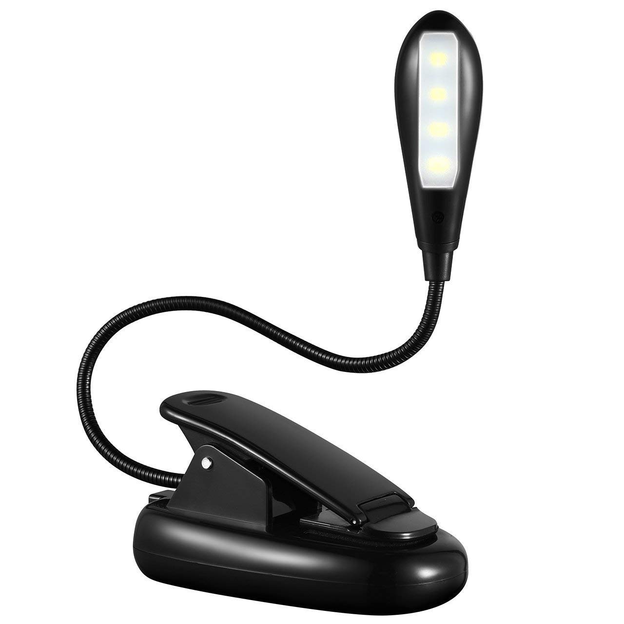 SATELITE® Rechargeable Eye-friendly Reading Light with 4 LED Lights and a Flexible Clip. Booklight - Bedside/Desk Lamp - Portable & Lightweight Travel Accessories - Book Lights for Reading in Bed
