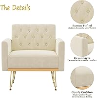 Vista 4 de Olela Silla decorativa con brazo para sala de estar, sillón moderno de terciopelo, sofá individual, acogedora silla auxiliar tapizada para lectura