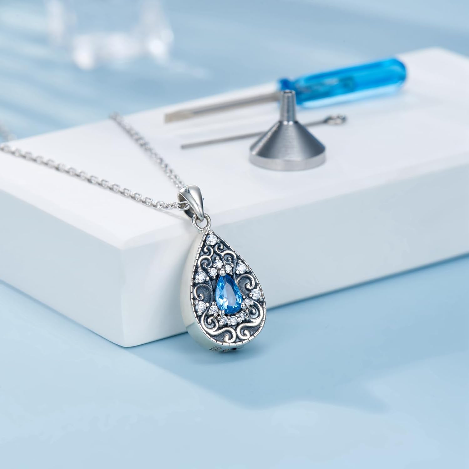 925 Sterling Silver Teardrop Cremation Necklace Keepsake Urn Jewelry for Ashes of Loved Ones - Image 2