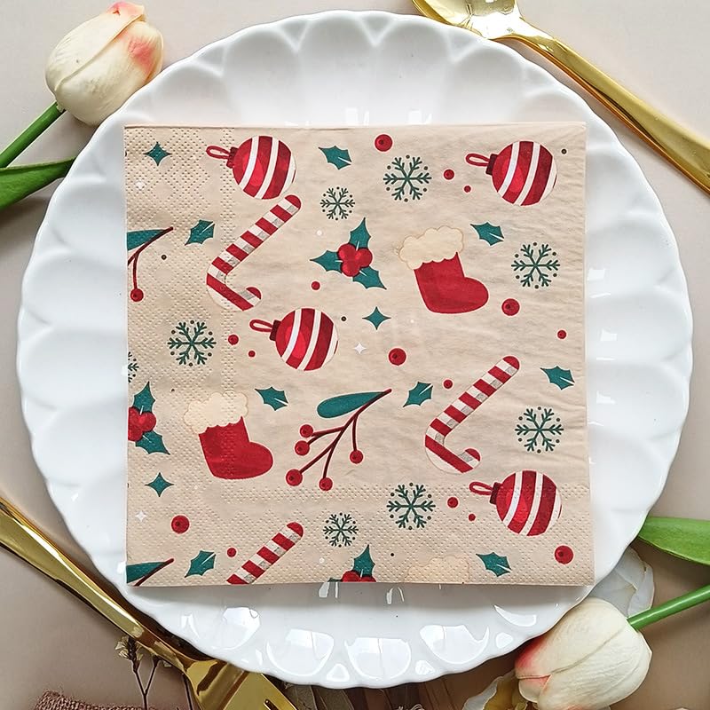 Tovaglioli di Carta Marrone Verde Rosso Tovaglioli Decorati Per Decoupage Bar Compleanno Carta Igienica Tovagliolo Decorazione Da Tavola Usa e getta Per Matrimoni Feste 30 Packs(33x33cm)