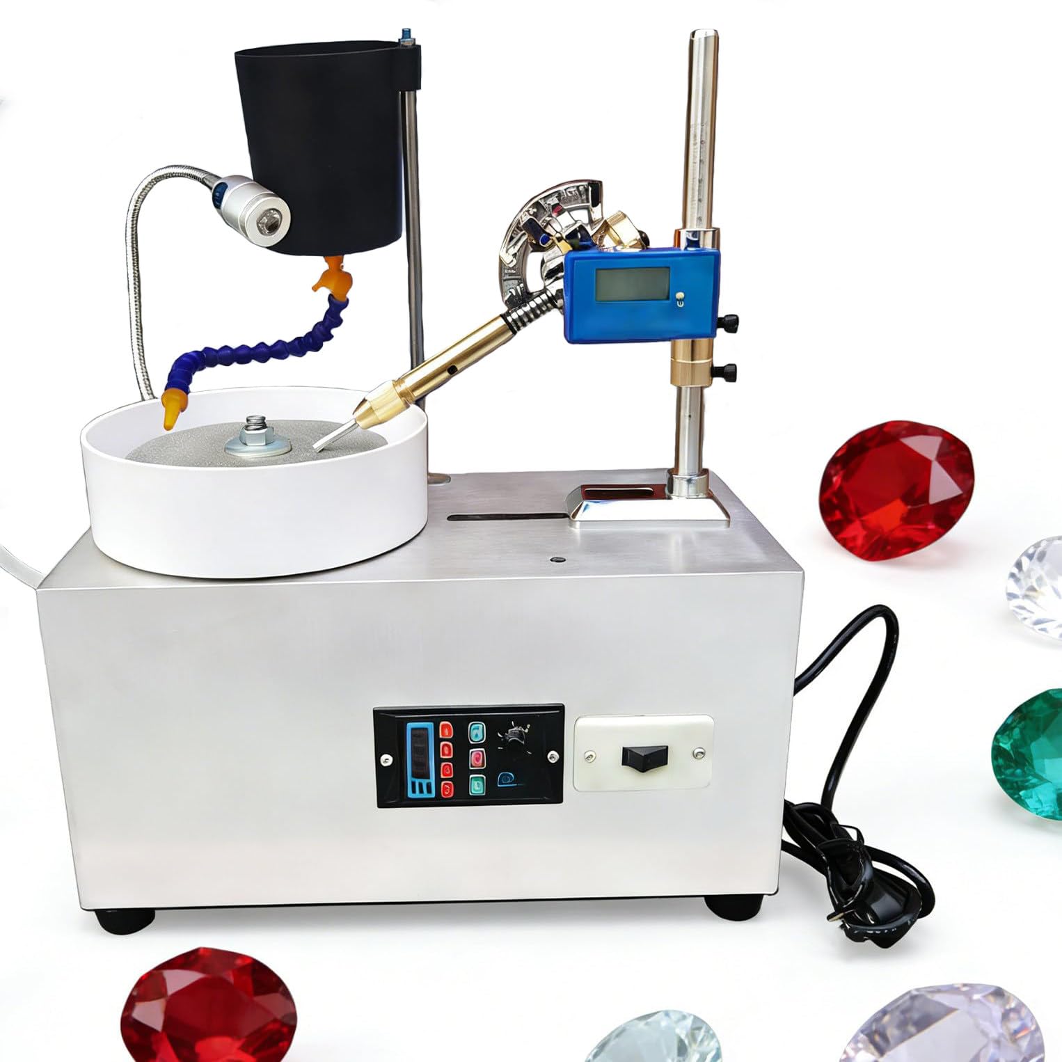 GmhXylophyte Gem Faceting Machine, Professional Jewelry Polishing Machine, 180w 3000rpm Jewelry Polisher With Led Light, For Gem, Jade, Precious Metal, Enhances Shine