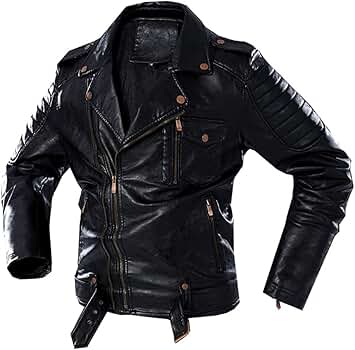 Wvapzxx Punk Rock Fleece Faux Leather Jacket Men Zipper