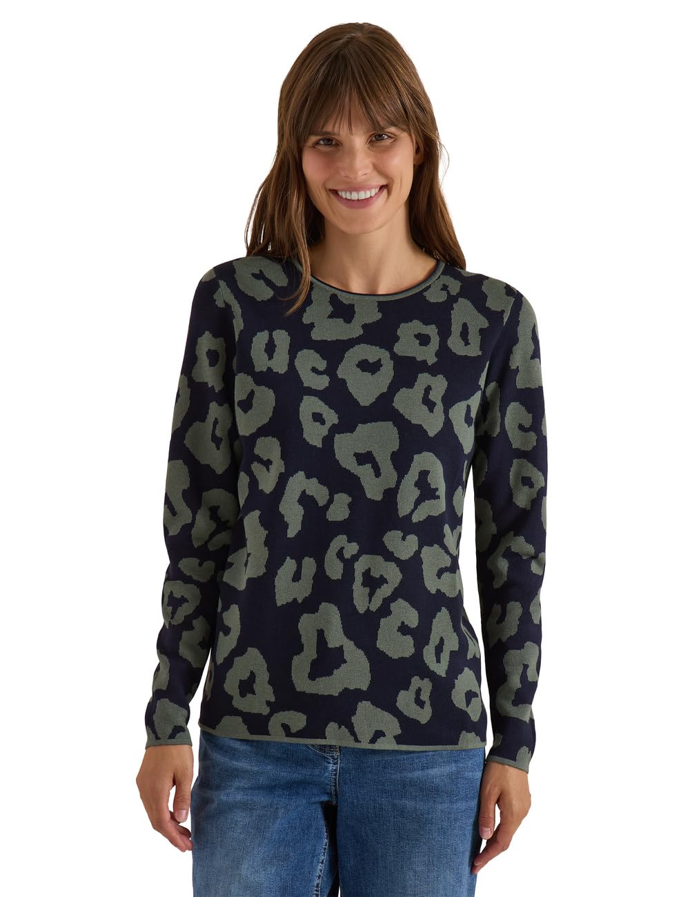 Cecil Pullover with Crew Neck and Leo Pattern Urban Dark Blue XS