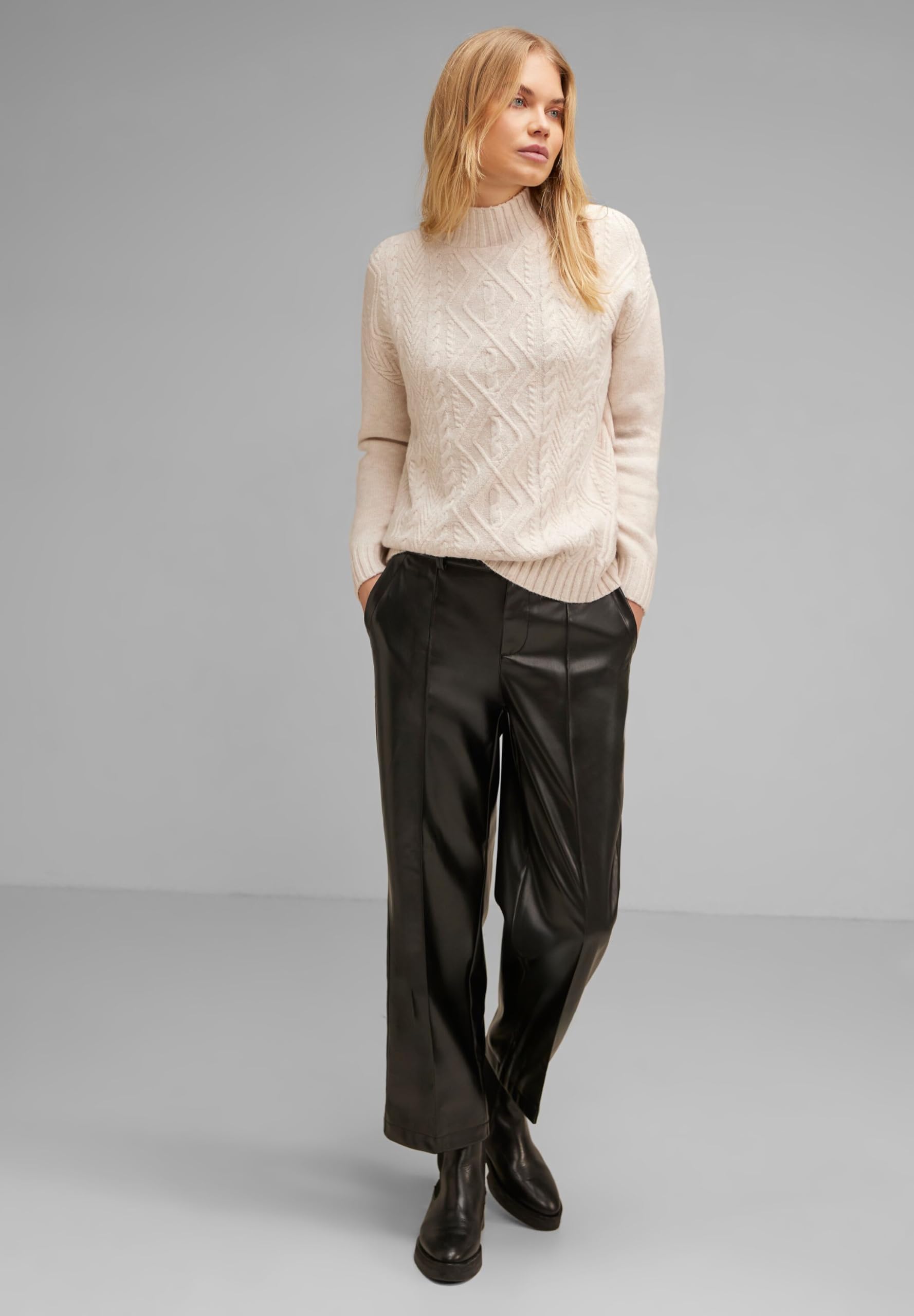 STREET ONE Damen Stickpullover Whisper Cream Melange