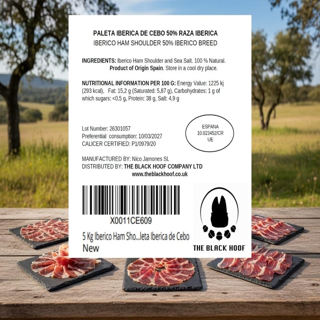 Spalla di Prosciutto Iberico (Paleta Ibérica de Cebo) 4–5 kg | Jamon Iberico stagionato 18+ mesi | Senza additivi | Certificato CERTICAR | Prodotto in Spagna da The Black Hoof