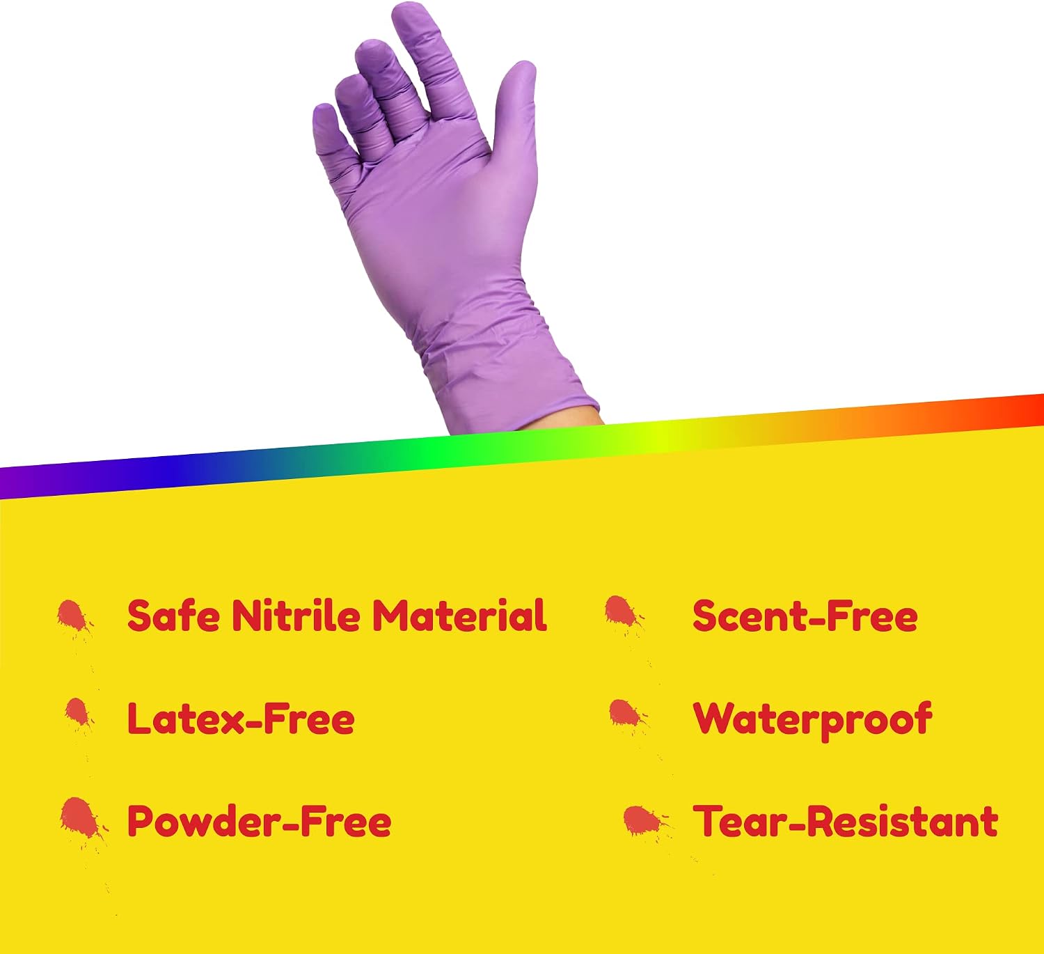 Hygloss Kids Disposable Gloves, 100 Pcs Colorful Nitrile Glove for Kid, Small Size Latex-Free, Powder-Free Gloves for Tie-Dye, Crafts, Cooking, Cleaning - Age 5-12