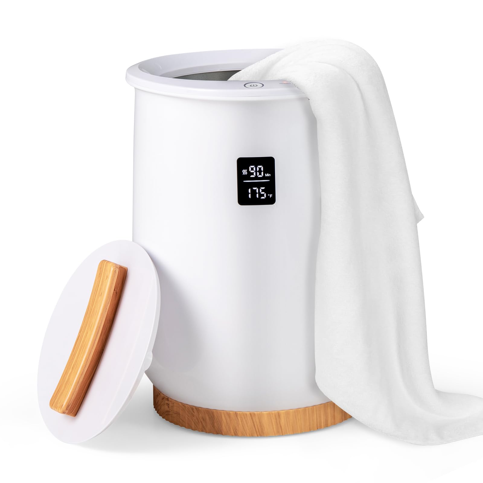Tangkula Towel Warmer Bucket, 20L Heated Towel Warmer w/LED Display, 1-Button Control & 20/40/60/90 Min Timer, Luxury Bathroom Spa Towel Heater w/Fragrant Disc Holder & Auto Shut Off (White, 20L)