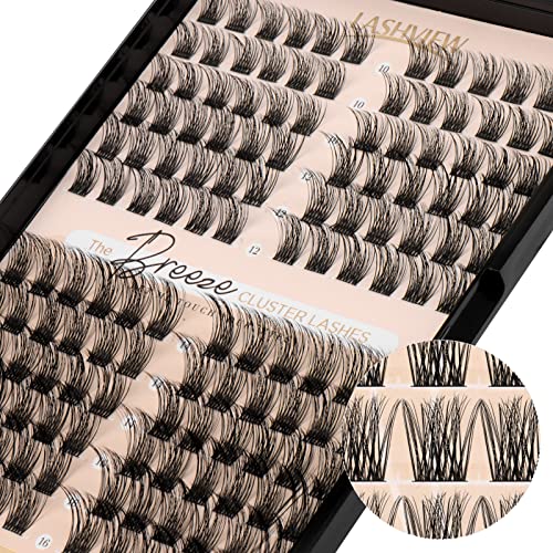 LASHVIEW Lash Clusters 144 Pcs Cluster Lashes DIY Cluster Eyelash Extensions Mega Volume Reusable Individual Lashes Cluster Volume Look Super Thin Band & Soft(Volume,D+-10-16mix)
