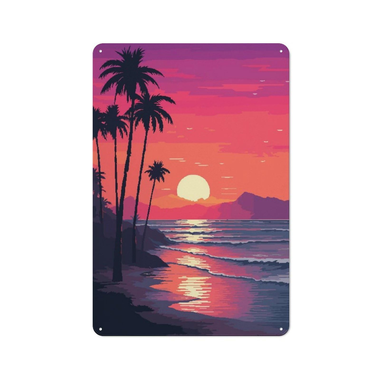Junmoney California Sunset Pixel Vintage-Inspired Tin Sign 30X20cm For Café Or Restaurant, For Cooler-Month Interiors With Vintage Character