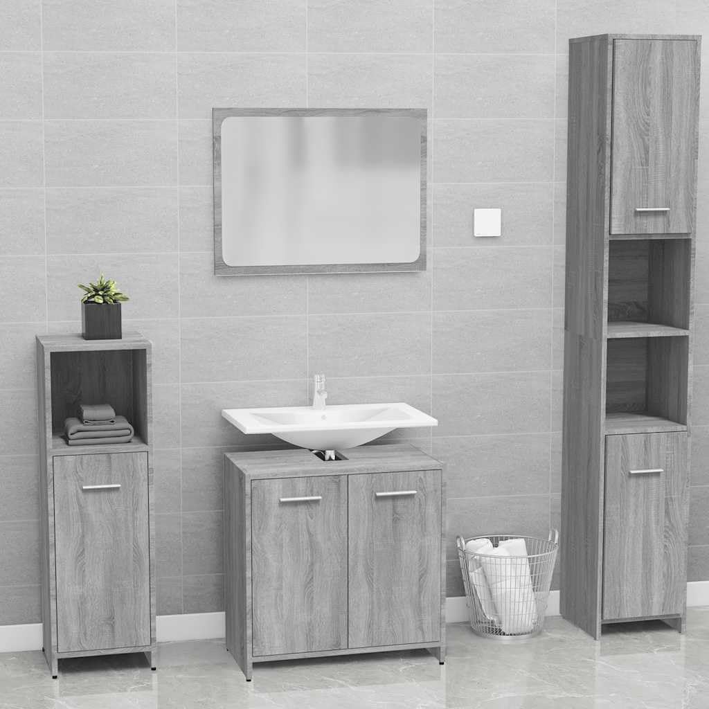 Ensemble de meubles de salle de bain gris Sonoma avec miroir, 60 x 33 x 61 cm, 1 compartiment et 2 portes, pour buanderie, toilettes d'invités, rangement et ordre