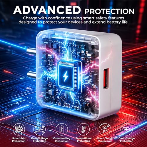Image of 80 W SuperVOOC 6 A 80 Watt -VOOC, Dart, WARP, Dash Adapter with White Type-C Cable Charging Adaptor Travel Fast Charger with Detachable Cable (White, Cable Included)
