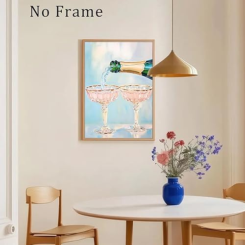 Miniatura 5 de Lienzo de color champán para pared, impresiones de carrito de bar, acuarela, obras de arte de cóctel, arte de copas rosas, póster de champán pastel,