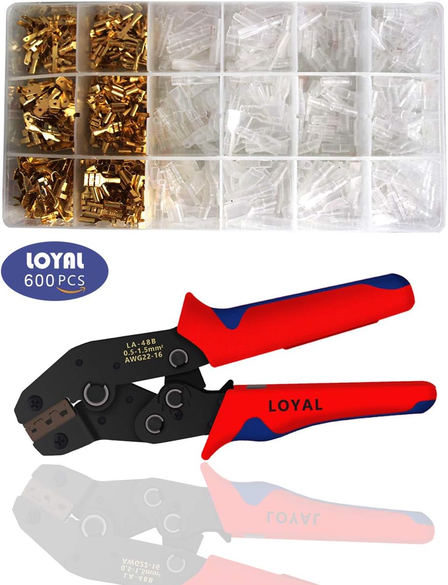 Ratchet Crimping Tool Set,LOYAL AWG22-16 Terminal Connectors Crimp Tool with 300 Wire FerruleTerminal Connectors and Transparent Cable Sleeves 0.5-1.5mm²