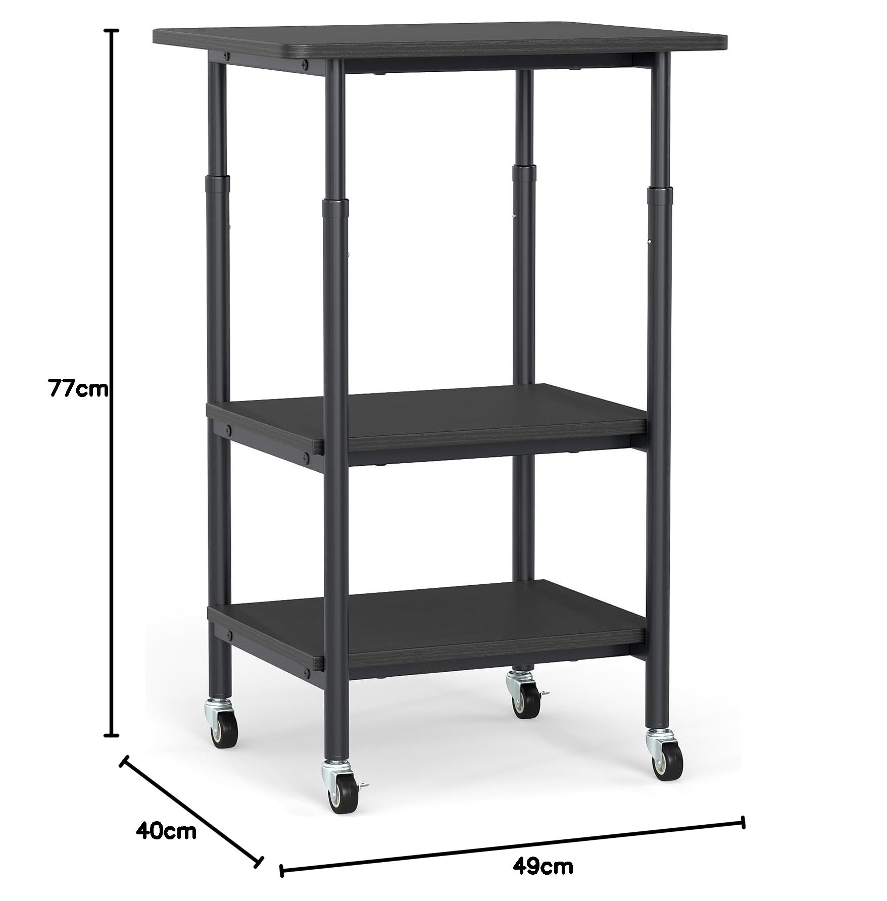 FANTASK Tavolo per stampante regolabile in altezza con ruote bloccabili, tavolino sottile a 3 livelli con ruote, carrello per stampante 3D, fax 49 x 40 x 77 cm (nero)
