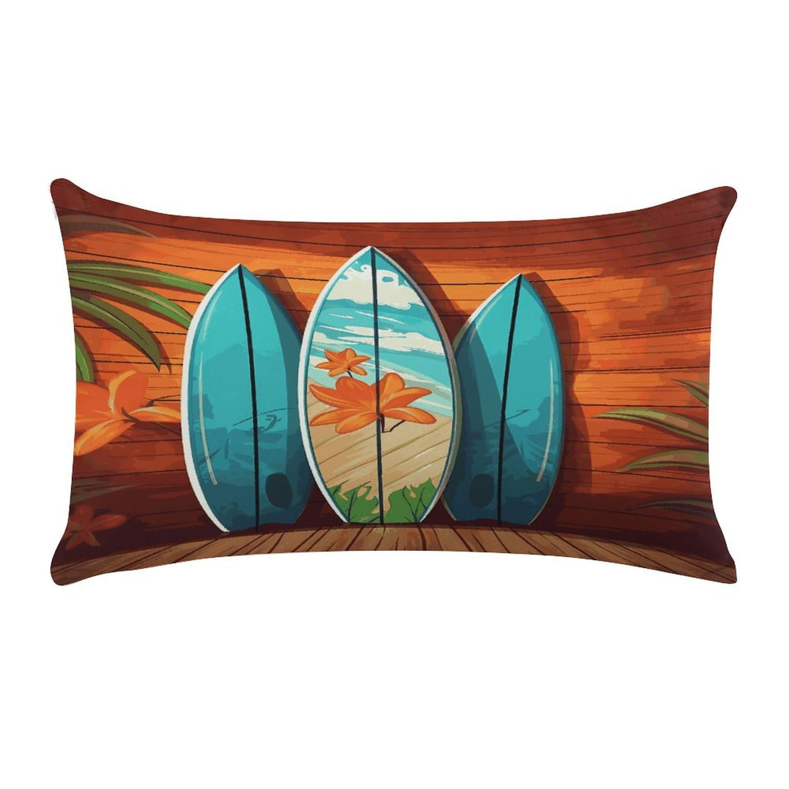 LDGSUPH Surfboard on Wooden Throw Pillow Cover with Zipper Long Throw Pillow Case Anti-Fading Pillow Protector Super Soft Decorative Cushion Case Exquisite Plush Pillowcase12 X 20 in