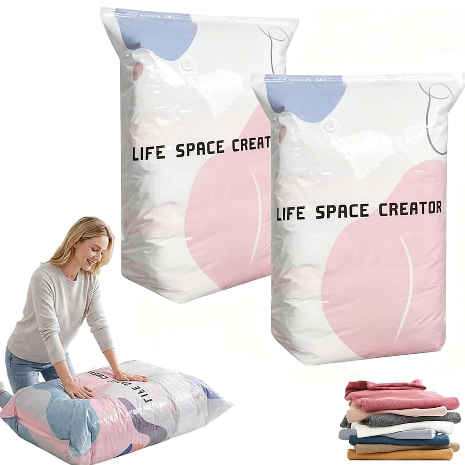 2 Pcs No‑Pump Vacuum Storage Bags, 2026 New Large Cube Vacuum Seal Bags, Press & seal, No Pump Needed for Jumbo Clothes Bedding, Comforters, Off‑Season Gear (XXL)