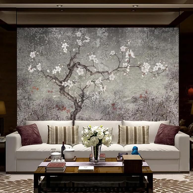 Papier peint fleurs de prunier pour fresque d'étude et salon zen