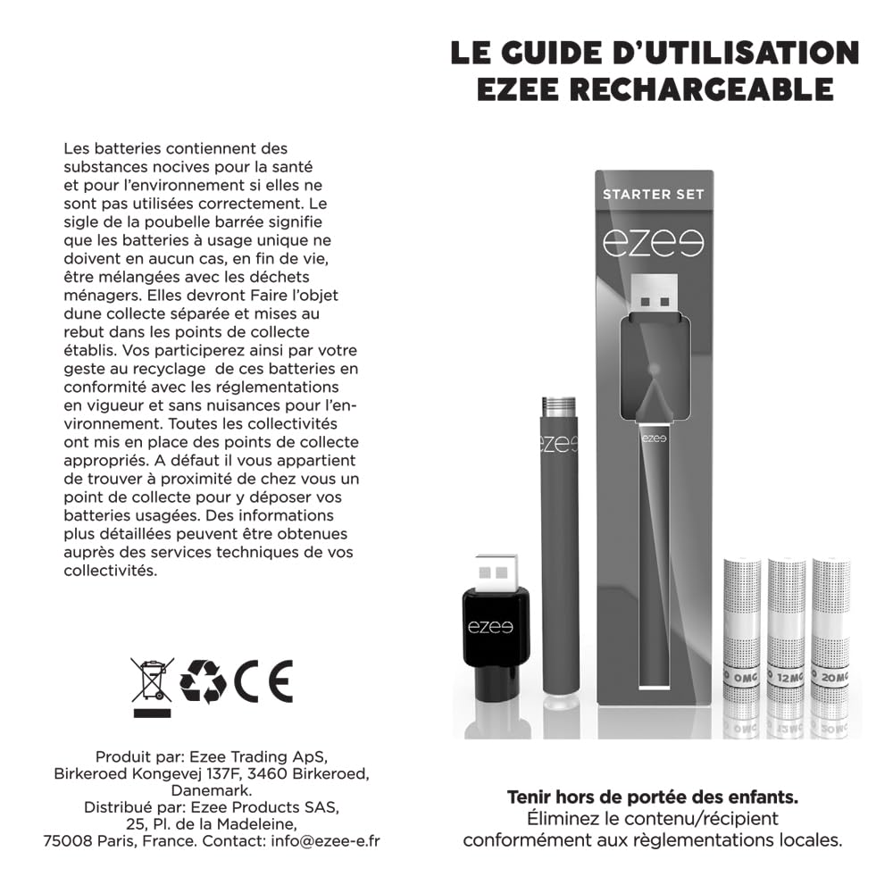 Ezee Cigarette lectronique Kit Complet Saveur Menthol Sans Nicotine ni  Tabac E-cigarette Batterie rechargeable 297mAh Avec 3 Cartouches Jetables :  Amazon.fr: High-Tech