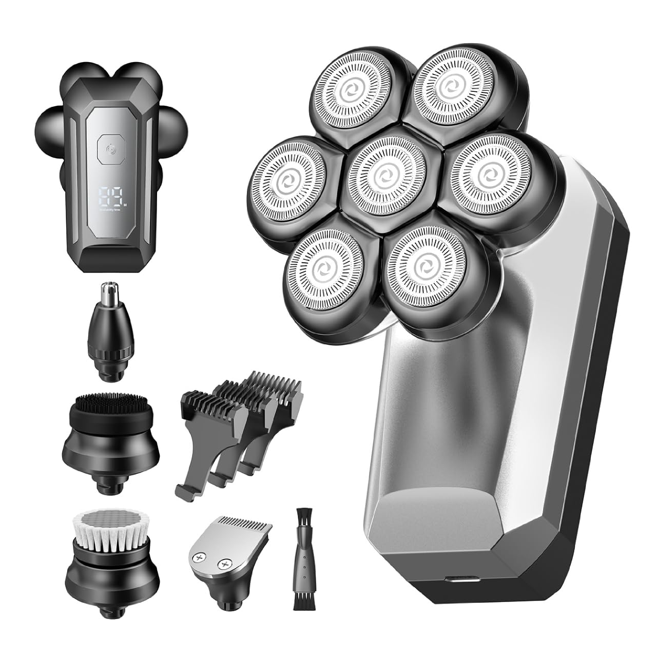 Head Shavers for Bald Men, 7D Detachable Floating Blades Electric Razor, 5-in-1 Grooming Kit, Beard Trimmer, Nose Hair Trimmer, LED Display, Wet Dry Shaver, Gifts for Men, 800mAh Large Battery
