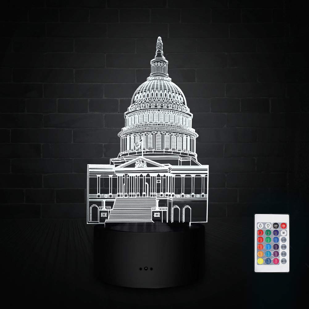 YaLiuThe White House 3D Night Light, LED Illusion Lamp with Remote Control 7 Colors and 16 Colors Changing Table Desk Bedside Bedroom Decor Optical Lamps As a Gift Ideas for Kids