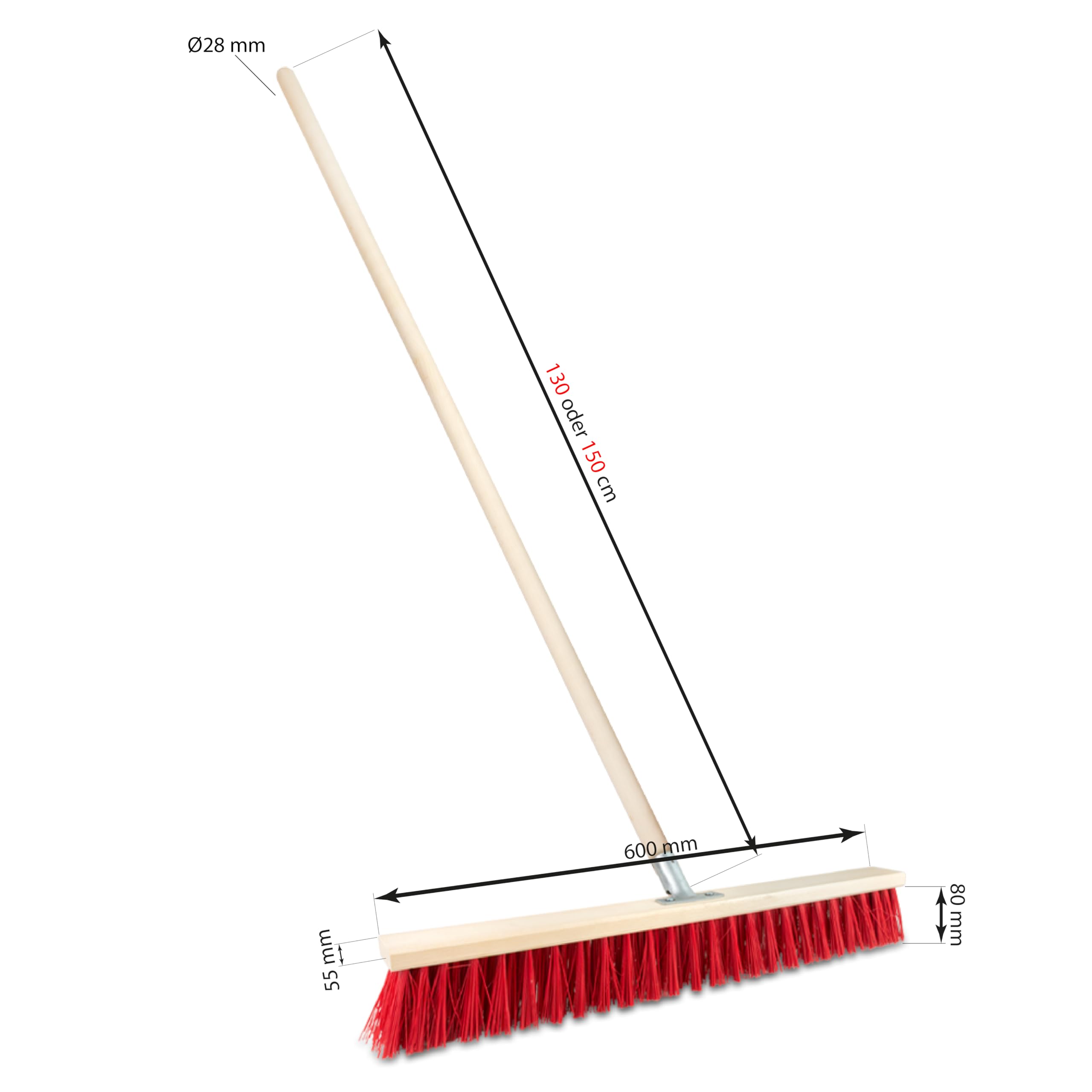2 Stück Straßenbesen 60 cm mit Stiel 150 cm Holz draußen Gartenbesen Industriebesen Robuster Outdoor Besen mit Stabilen Borsten für Hof Garten und Gehwege (60cm + Stiel 150cm)