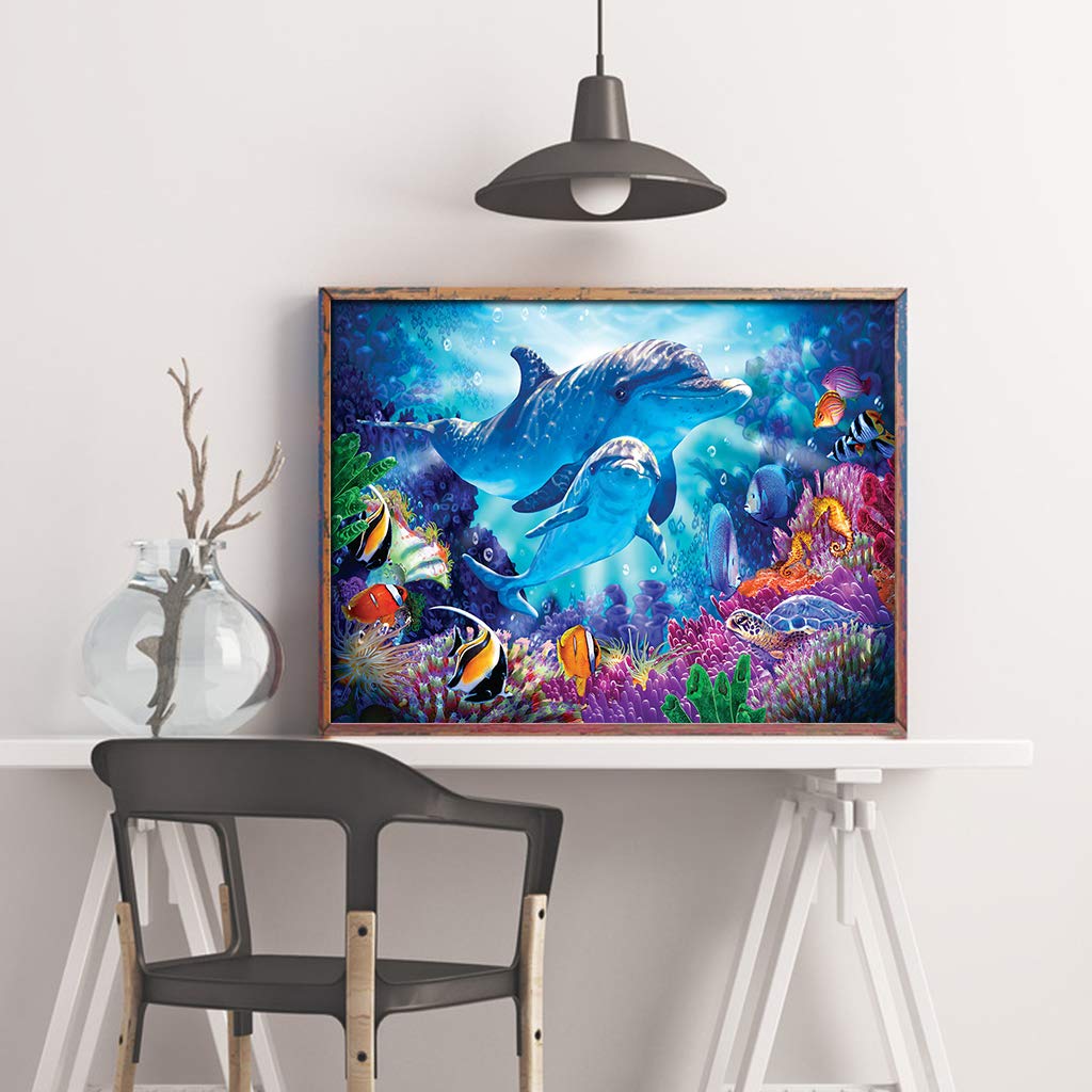 VLikeze DIY 5D Diamond Painting Kits Full Drill, Rhinestone Crystal Embroidery Pictures Cross Stitch for Home Wall Decoration Dolphin 40 x 30 cm (15.7 x 11.8inch)