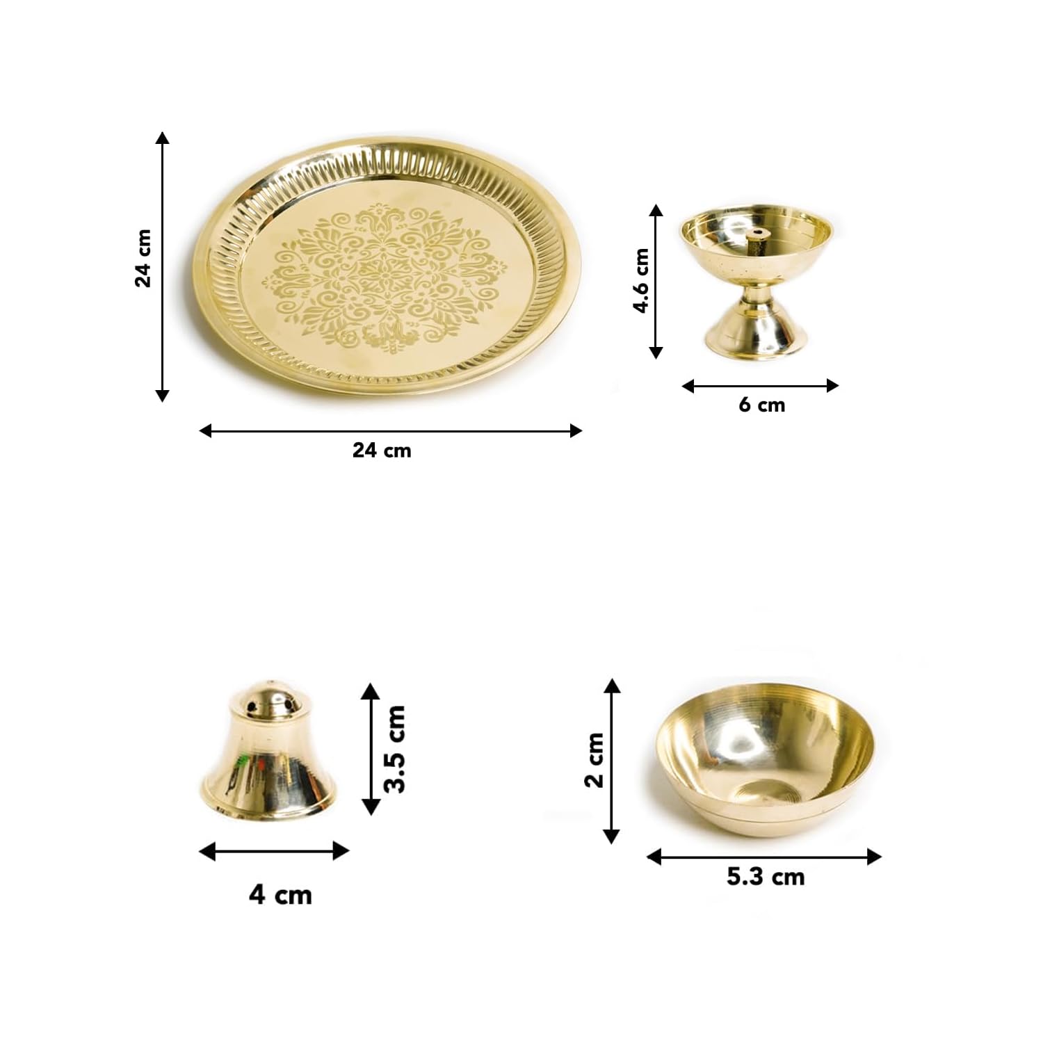 Ekhasa Brass Pooja Thali Set - Pure Brass, Gift Ideas -3