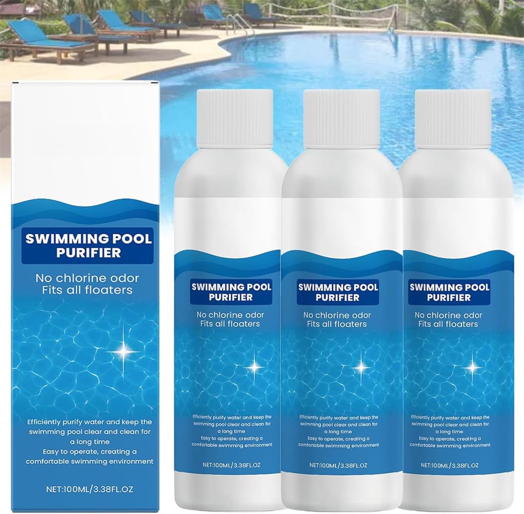 Swimming Pool Purifying Liquid,Pool Clarifier,Pools Water Purifier Liquid,Swimming Pool Purifier for Fast Acting Cloudy Water Treatment,Restores Hazy or Cloudy Pools Water (3 Pcs)