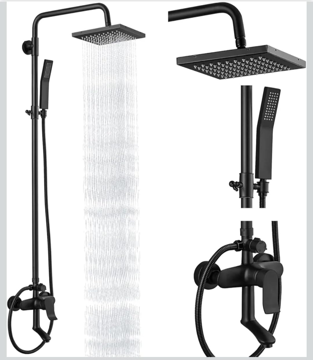 gotonovo Matte Black Exposed Shower System Set 8 Rain Shower Single HandleTriple Function Tub Spout Shower Faucet Fixture Combo Unit Set