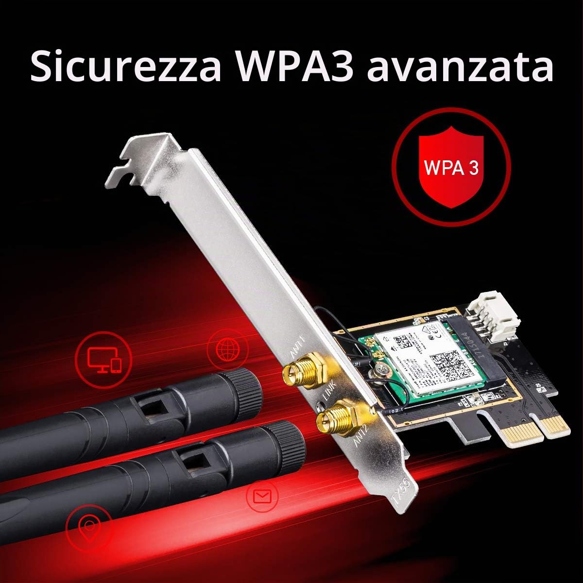 Cudy Nuova scheda PCIe Wireless WiFi 6 PCIe AX3000 per PC, Bluetooth 5.2, AX200, 3000Mbps WiFi 6 velocità, Bluetooth 5.2/5/4.2/4.0, 802.11ax/ac/a/b/g/n, Windows 11, 10, WE3000 V2