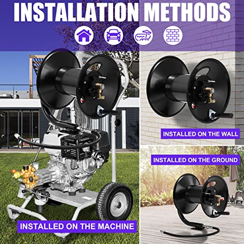 Tool Daily Pressure Washer Hose Reel, 150 FT Heavy Duty Steel Hose Reel for Power Washer, 3/8" Hose Reel Hand Crank, 4000 PSI - Image 5