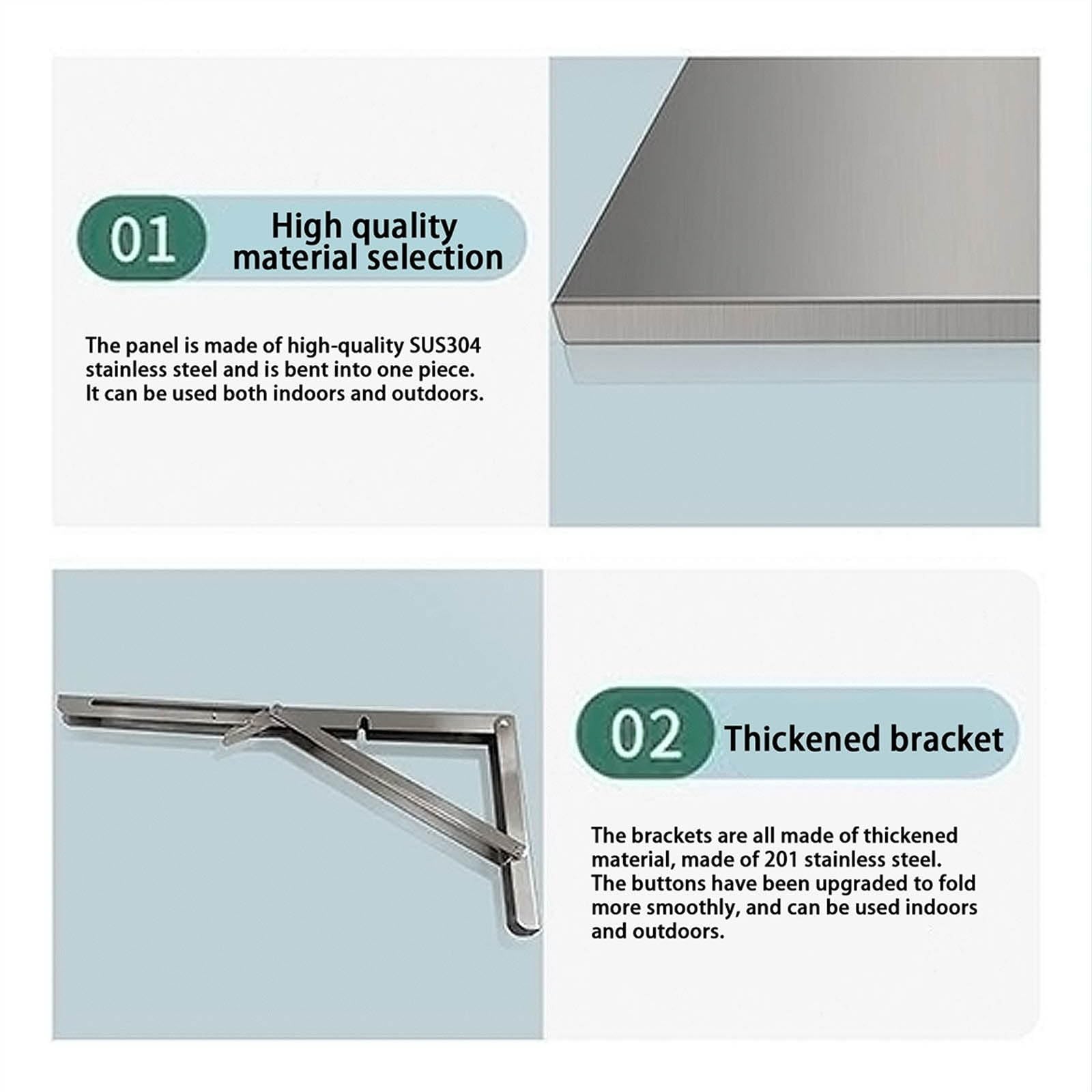 Mesa Plegable de Acero Inoxidable para Pared con Soporte Plegable Engrosado y Tablero de Corte con Proceso de trefilado.