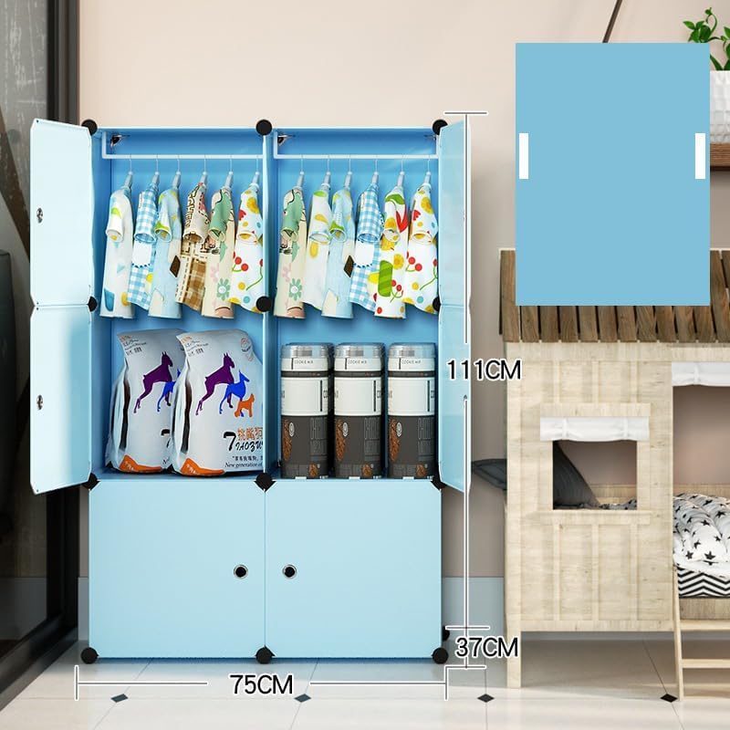 Image of Sunderlook Plastic Wardrobe for Kids Clothes - Professional Collapsible Wardrobe, Easy to Use Foldable Almirah, Plastic Cupboard for Kids for Home (Blue-Z3, 6 Door)