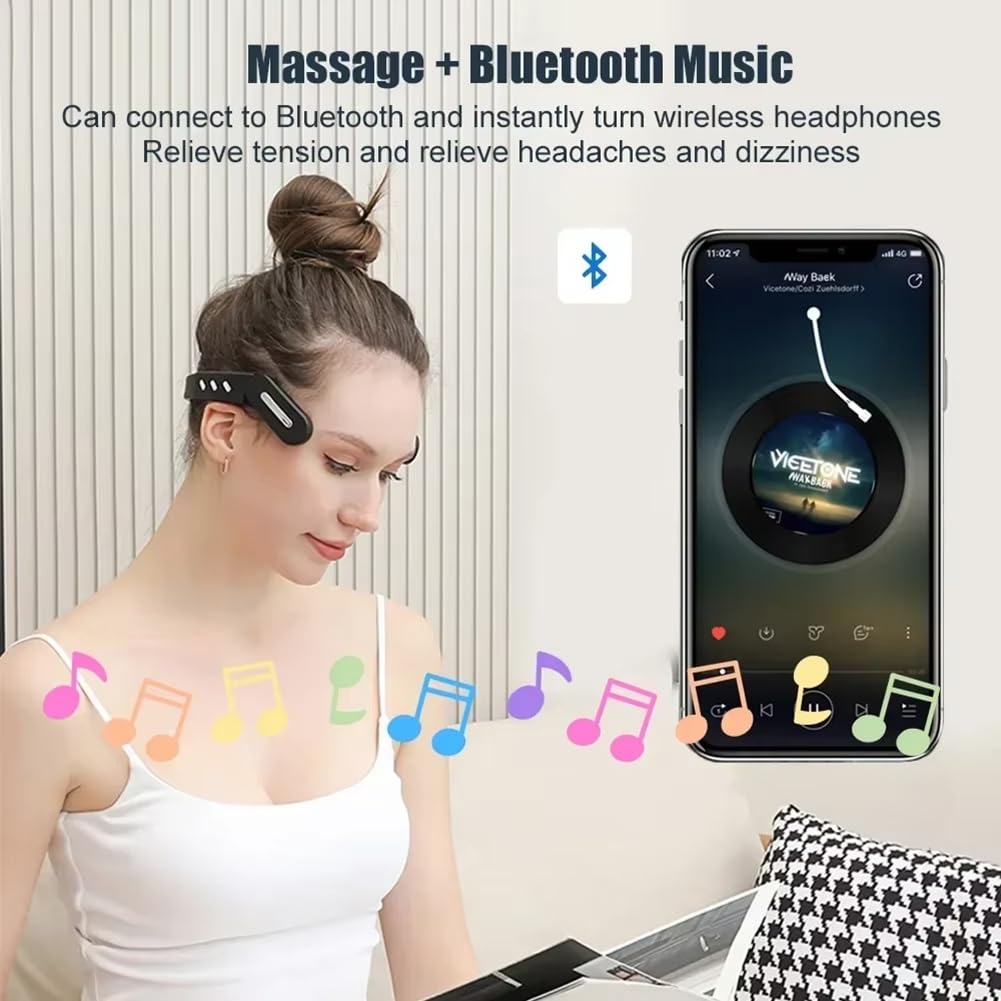 Massaggiatore per il Sonno A Impulsi EMS A Bassa Frequenza con Bluetooth, Terapia Termica per il Dolore A Testa e Collo, per il Sollievo Dall'Insonnia.