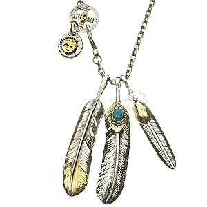 silver金縄ターコイズフェザーネックレス ポイント5倍｜SALE】上金金縄ターコイズ特大フェザー 右向き