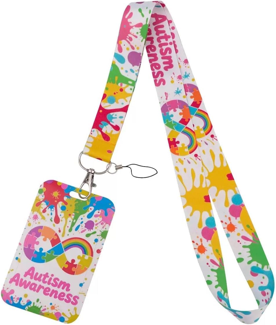 Autism Awareness ID Badge 1Pcs ADHD Lanyard with Card Holder, Mental Health Support Gifts, Hidden Disability Card, for Kids Teens Girls Boys Women Men for ID Badge
