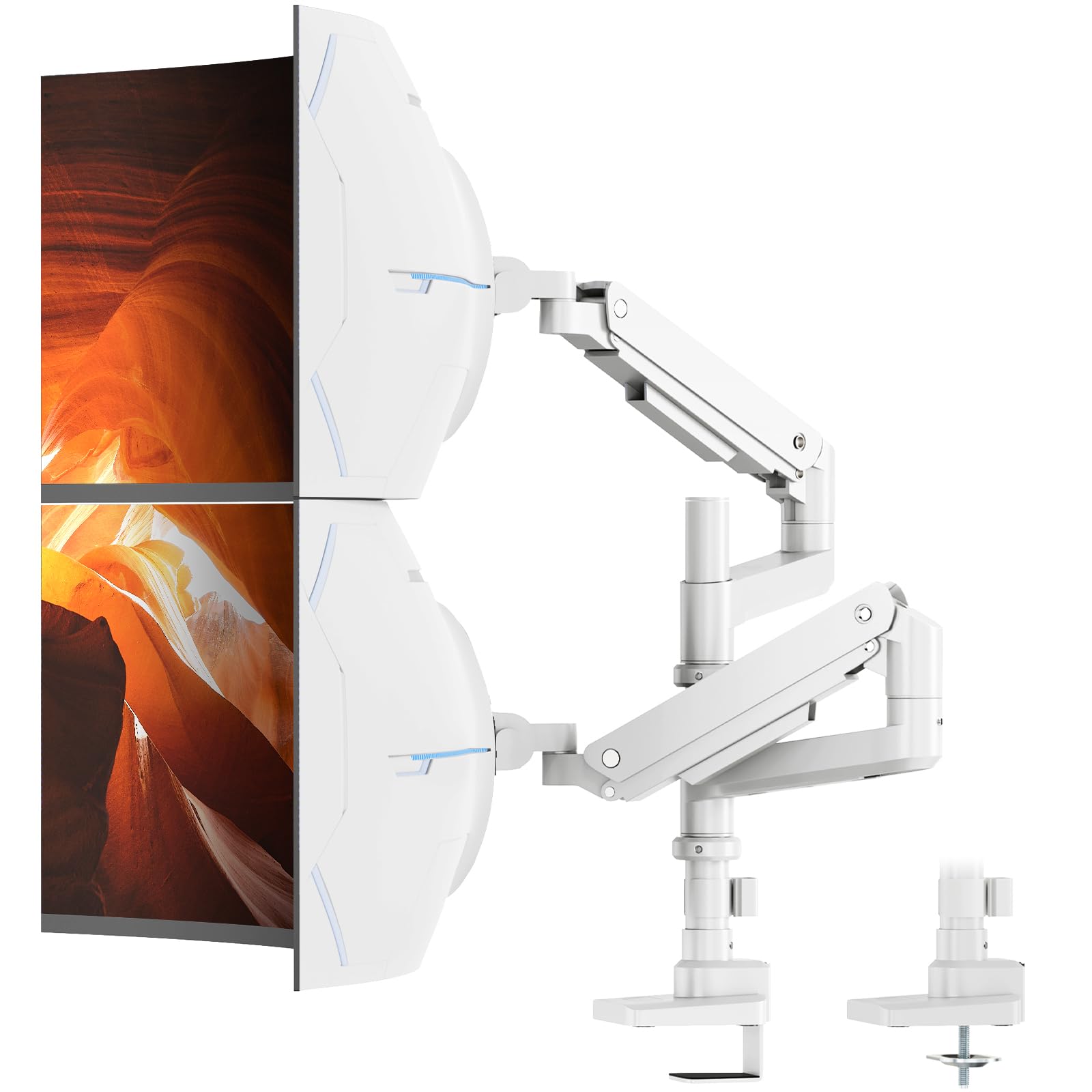PUTORSEN 17-49”Premium Aluminum Heavy Duty Dual Monitor Arm for Ultrawide Screens up to 44lbs, Vertical Stacked Dual Monitor Desk Mount, Full Motion Dual Vertical Monitor Mount, VESA 75/100, White