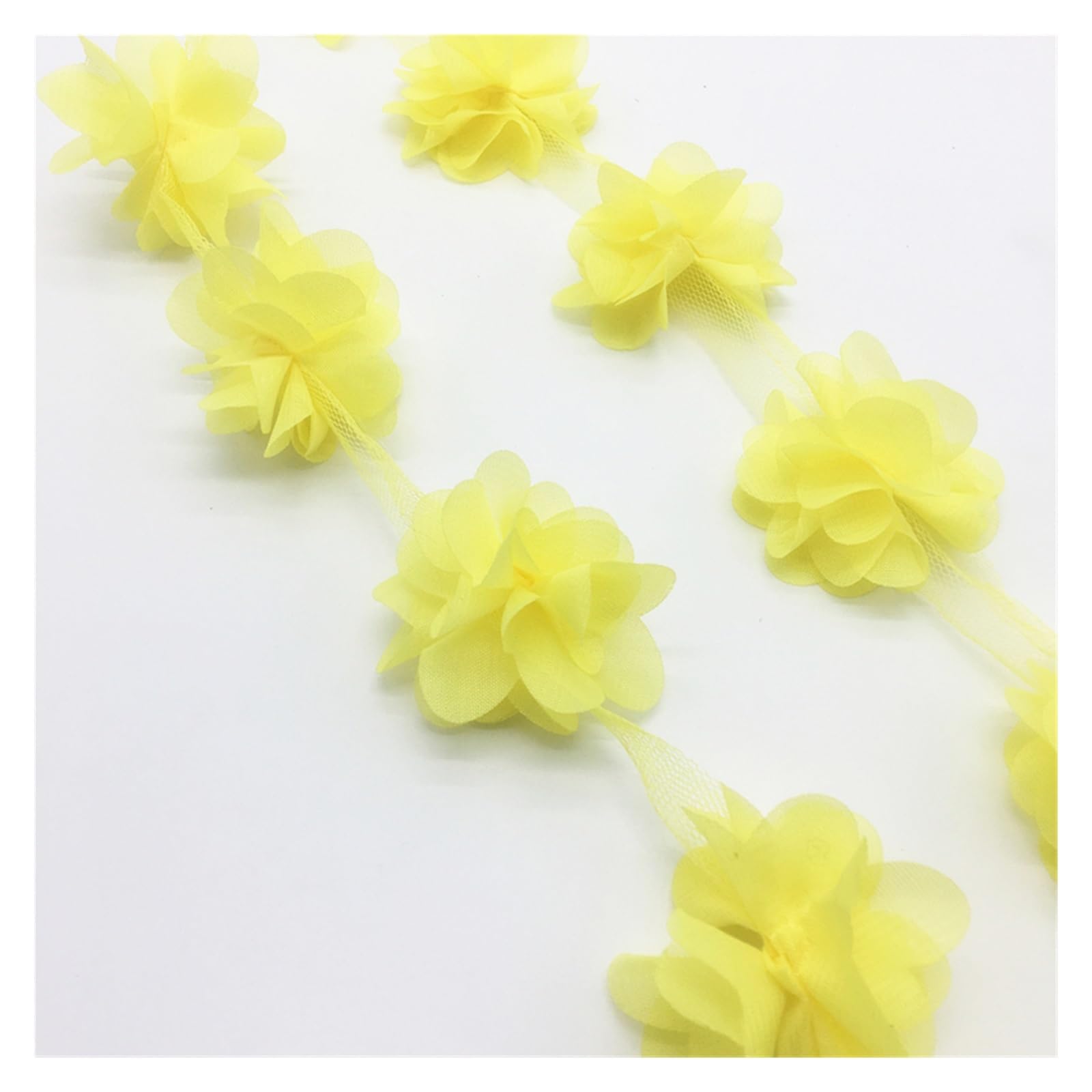 Wtaxbh Yellow Iron On Patches 5Yard 60Pcs Flower Chiffon Cluster Flowers For Wedding Dress Bridal Fabric Lace Trim Diy Sewing(Yellow)
