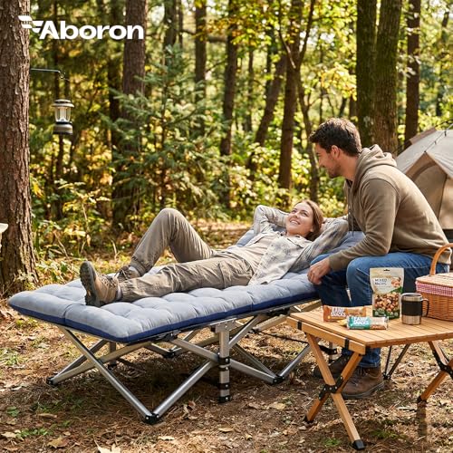 Image of ABORON Camping Cot for Adult 28 inch Extra Wide, Heavy-Duty 1200D Oxford Cot for Sleeping, Portable Folding Camp Bed with Mat & Carry Bag