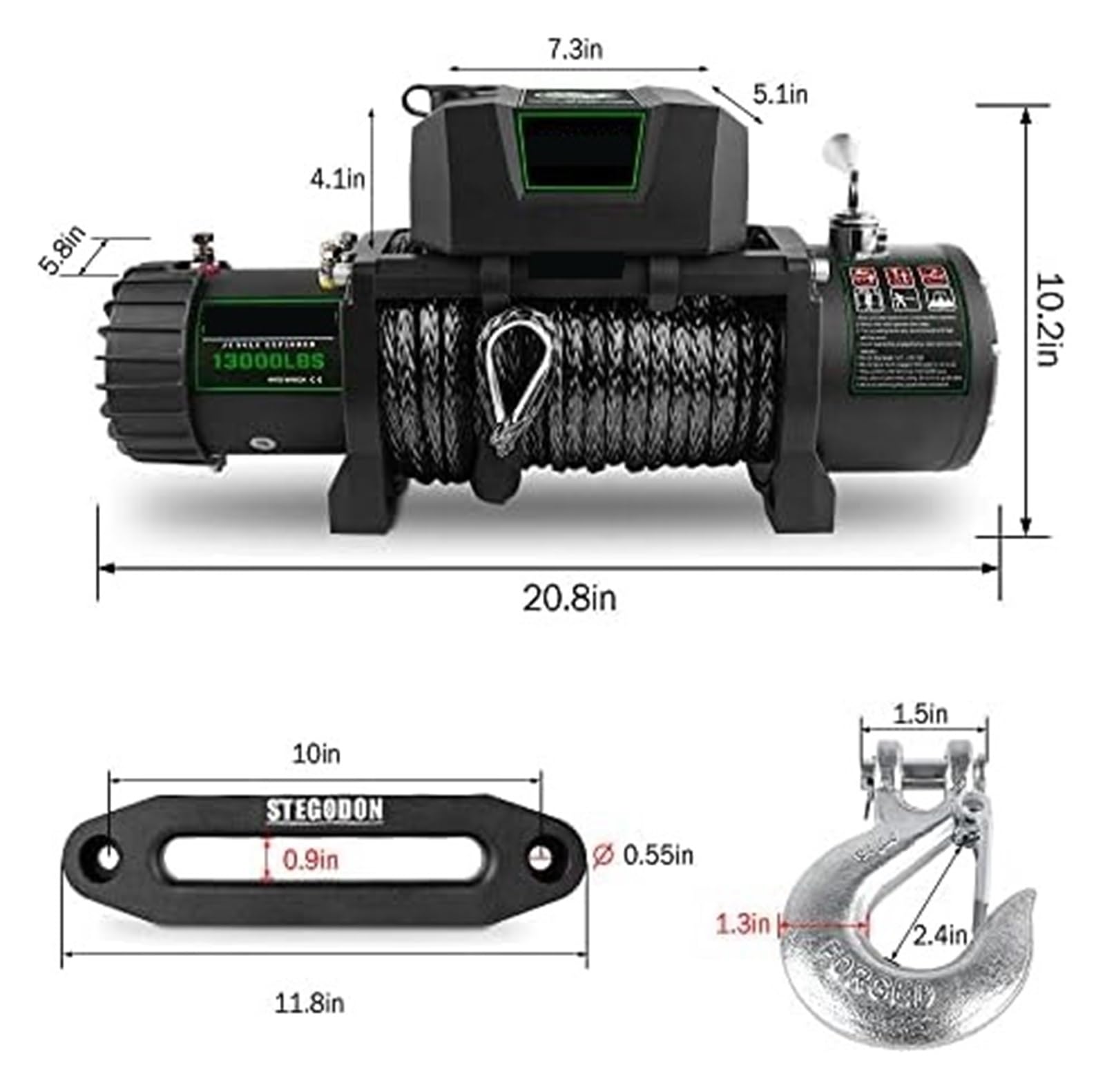 Cuerdas para Remolque, Cabrestante 13000lb. Kit de cabrestante Cuerda sintética, cabrestante Impermeable de 12 V con Control Remoto inalámbrico de Mano y con Cable, for camión SUV(13500 LB.)