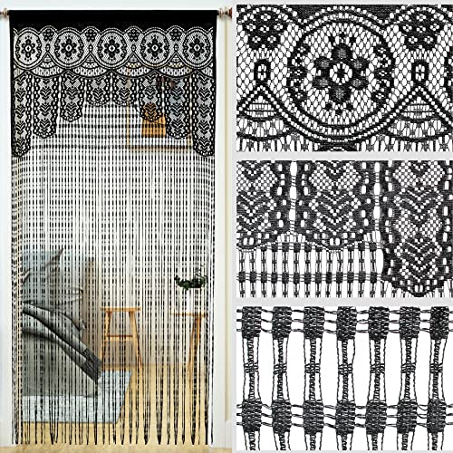 YaoYue Macrame Lace Door String Curtain for Doorways,Room Divider Doorway Hippie Window Panel Room Divider Wall Closet Curtains for Bedroom Closet Door Drapes Decorations (35×79in/90×200cm,Black) - Image 7