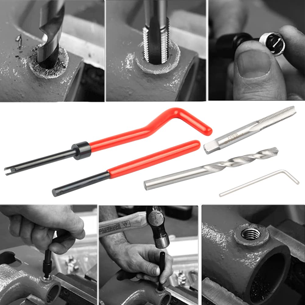 Set di riparazione filettature M6 30 pezzi, set di riparazione filettature, utensile manuale metrico, compatibile, inserto interno a filo, kit elicoidali, manicotto filettato, kit di utensili