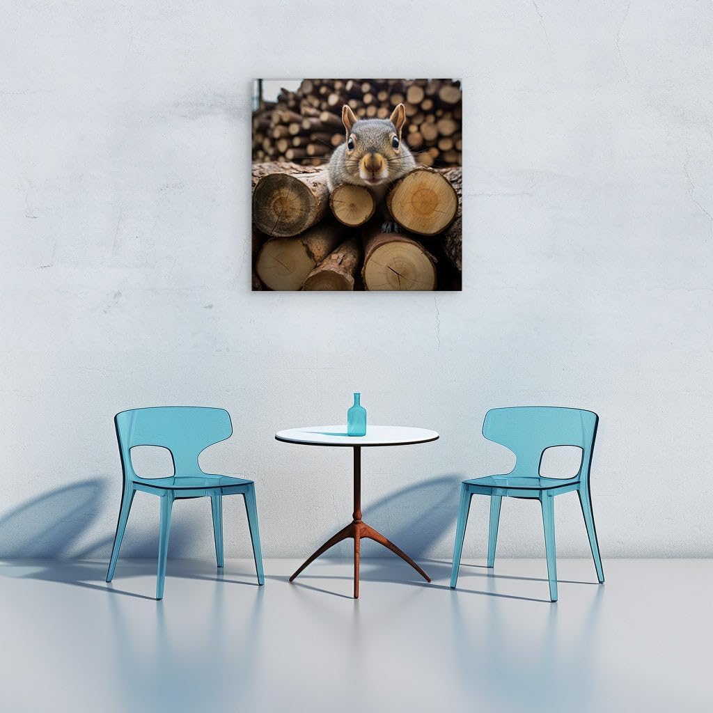 Canvas for Living room. Curiosity Captured: A Squirrel's Enchanting Moment Amidst a Log Labyrinth, 27 x 18 inch Canvas Wall Art - Ready to Hang - 69x46 cm (27x18 inch)